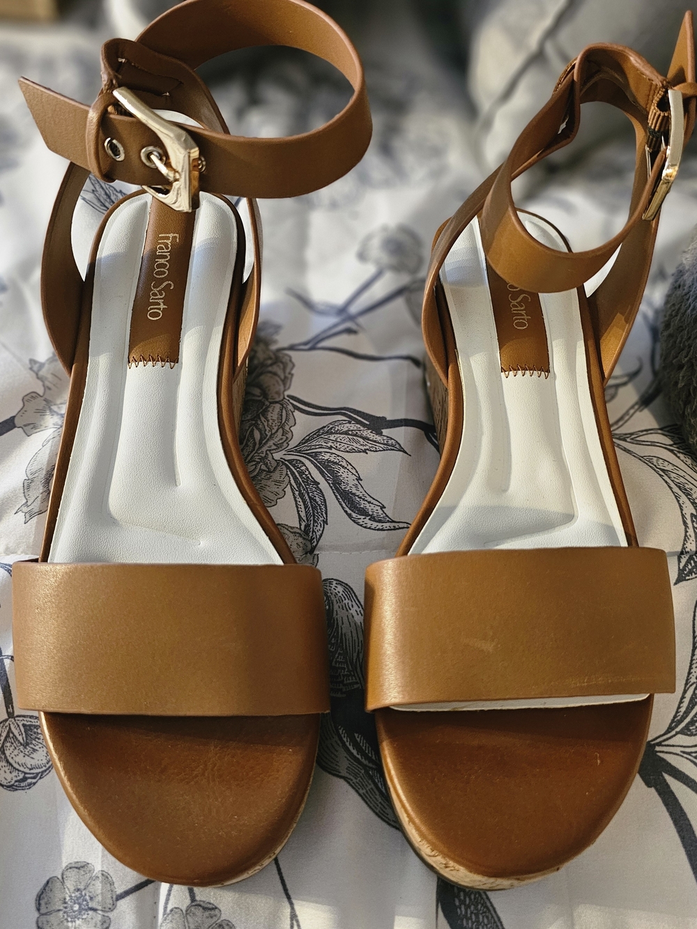 Franco Sarto Cognac Tan Leather Ankle-Strap Sandals